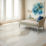 Layered Beige Wave Abstract Area Rug