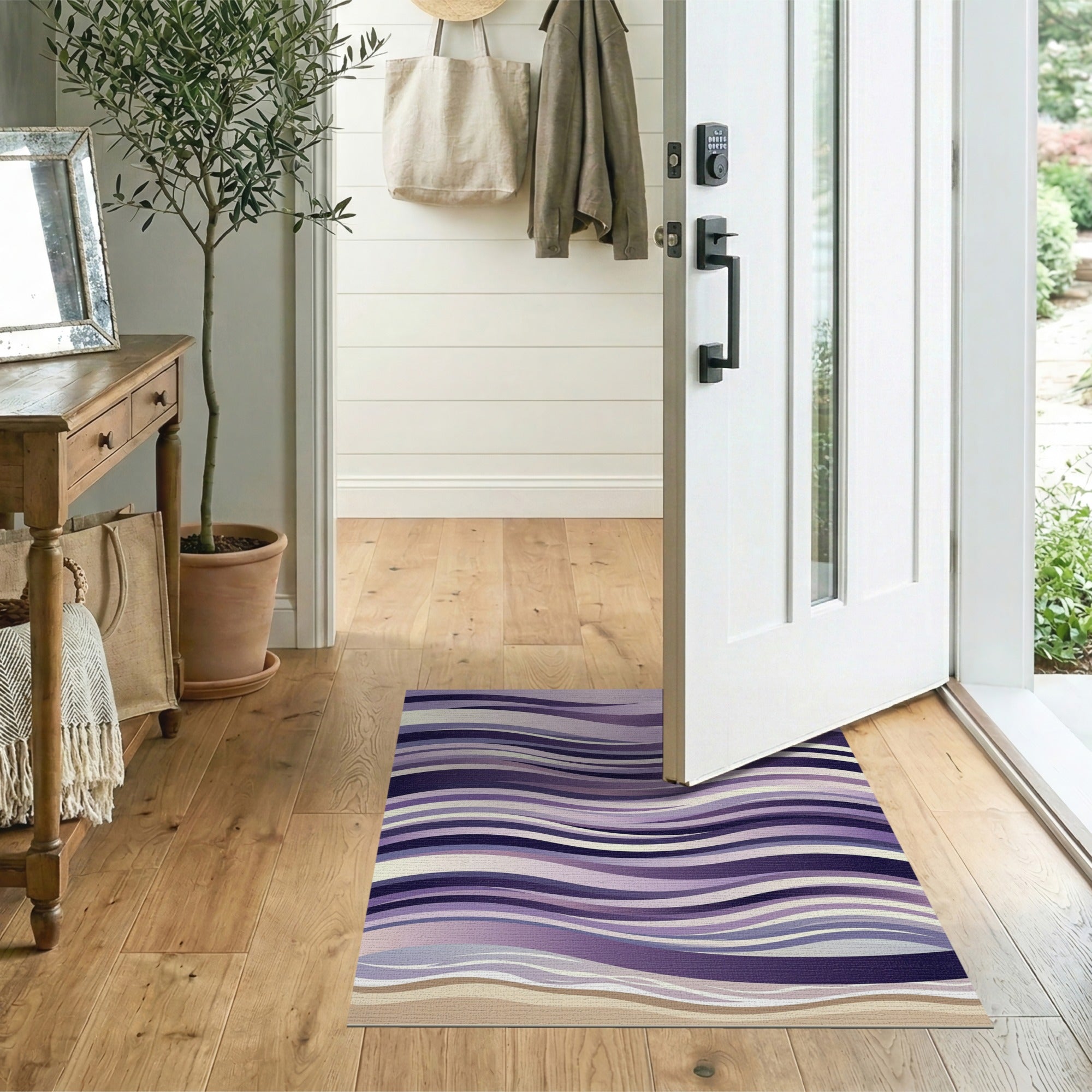 Geometric Modern Purple Purple Wavy Abstract Area Rug