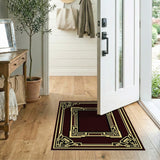 Art Deco Gold Geometric Red Area Rug