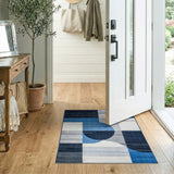 Blue and Teal Geometric Modern Navy Blue Geometric Abstract Area Rug