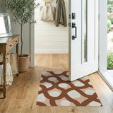 Abstract Beige Loop Rug with Brown Curves White Dots