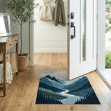 Washable Modern Abstract Mountain Landscape Area Rug - Low Pile & Non-Slip