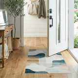 Abstract Teal Wave Neutral Area Rug