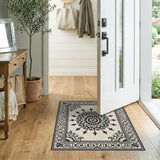 Intricate Black White Mandala Persian Black and White Rug