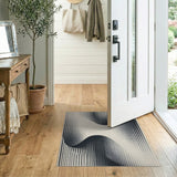 Modern Wavy Black White Geometric Area Rug