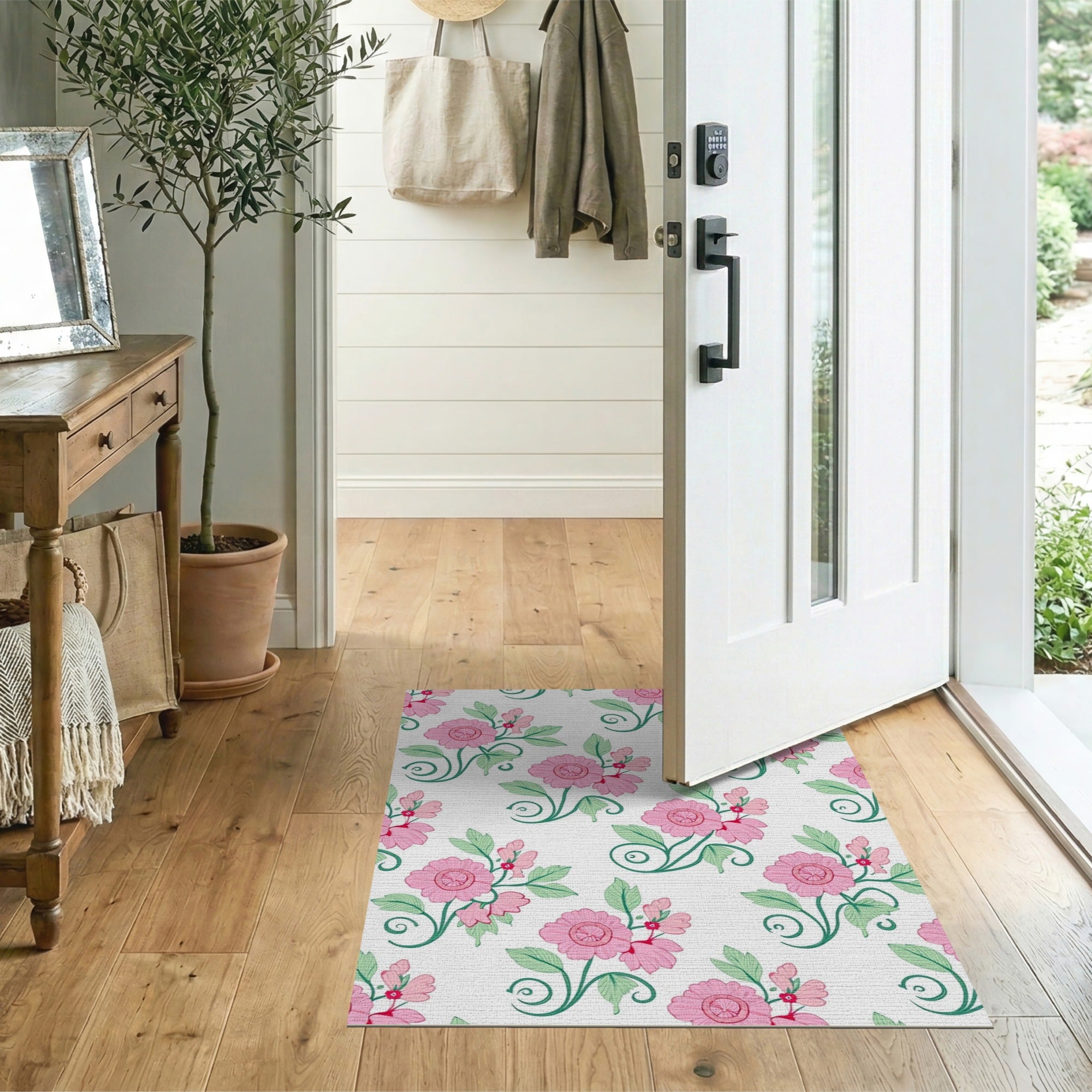 Vintage Pink Floral Swirl Area Rug