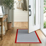 Textured Grey Area Rug with Red Border