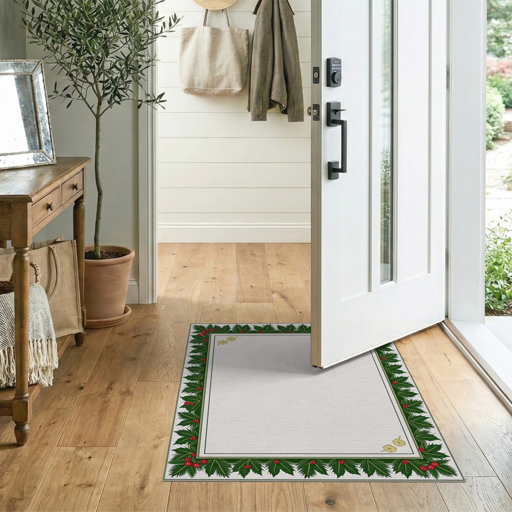 Festive Holly Berry Border Area Rug