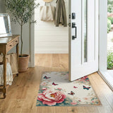 Vintage Pink Peony Butterfly Floral Rug