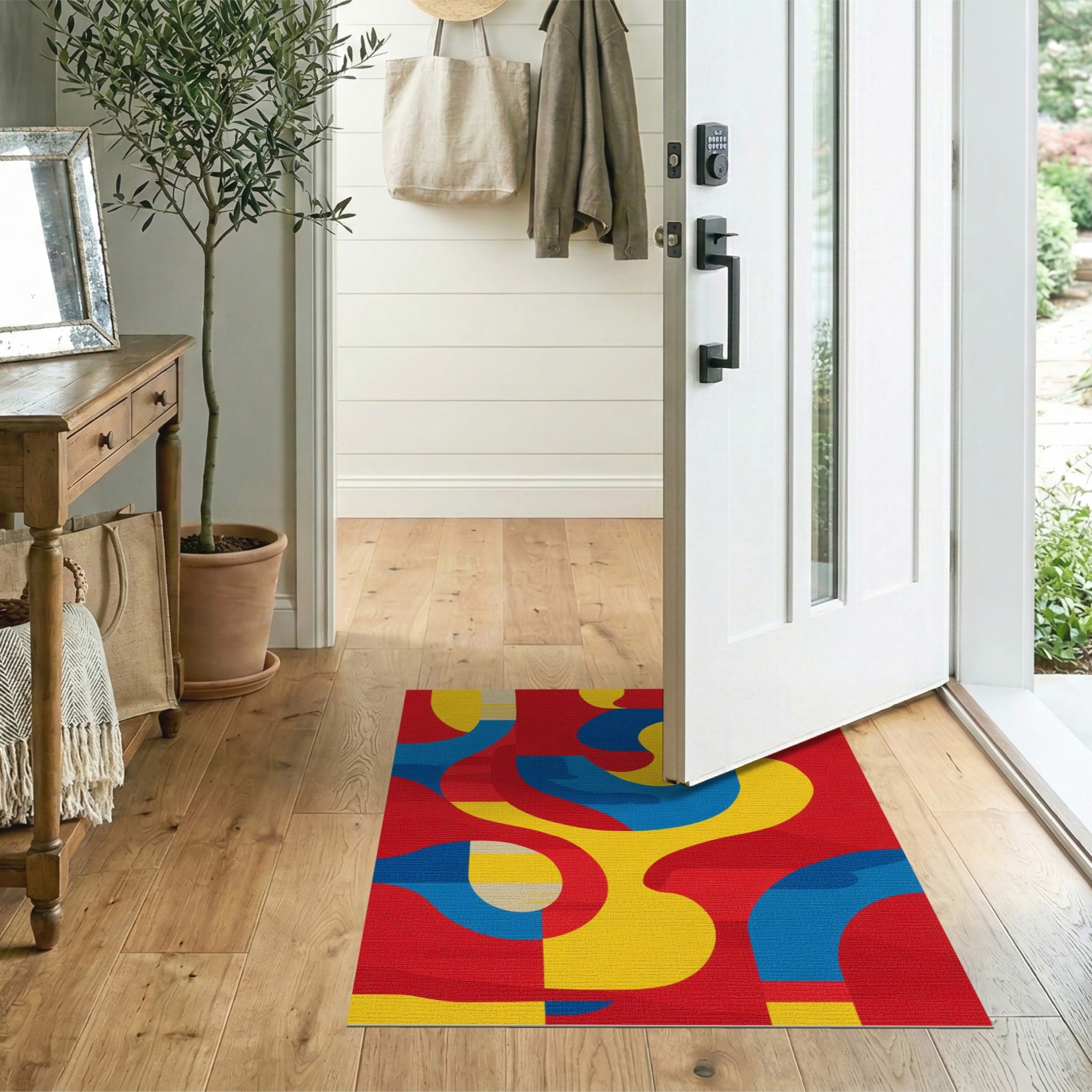 ODIKA Modern Abstract Geometric Washable Area Rug - Low Pile Non-Slip Pop Art Rug