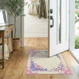 Ornate Pink Floral Frame Area Rug
