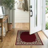 Ornate Maroon Area Rug with Cream Floral Border