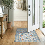 Vintage Daisy Floral Area Rug with Blue Border
