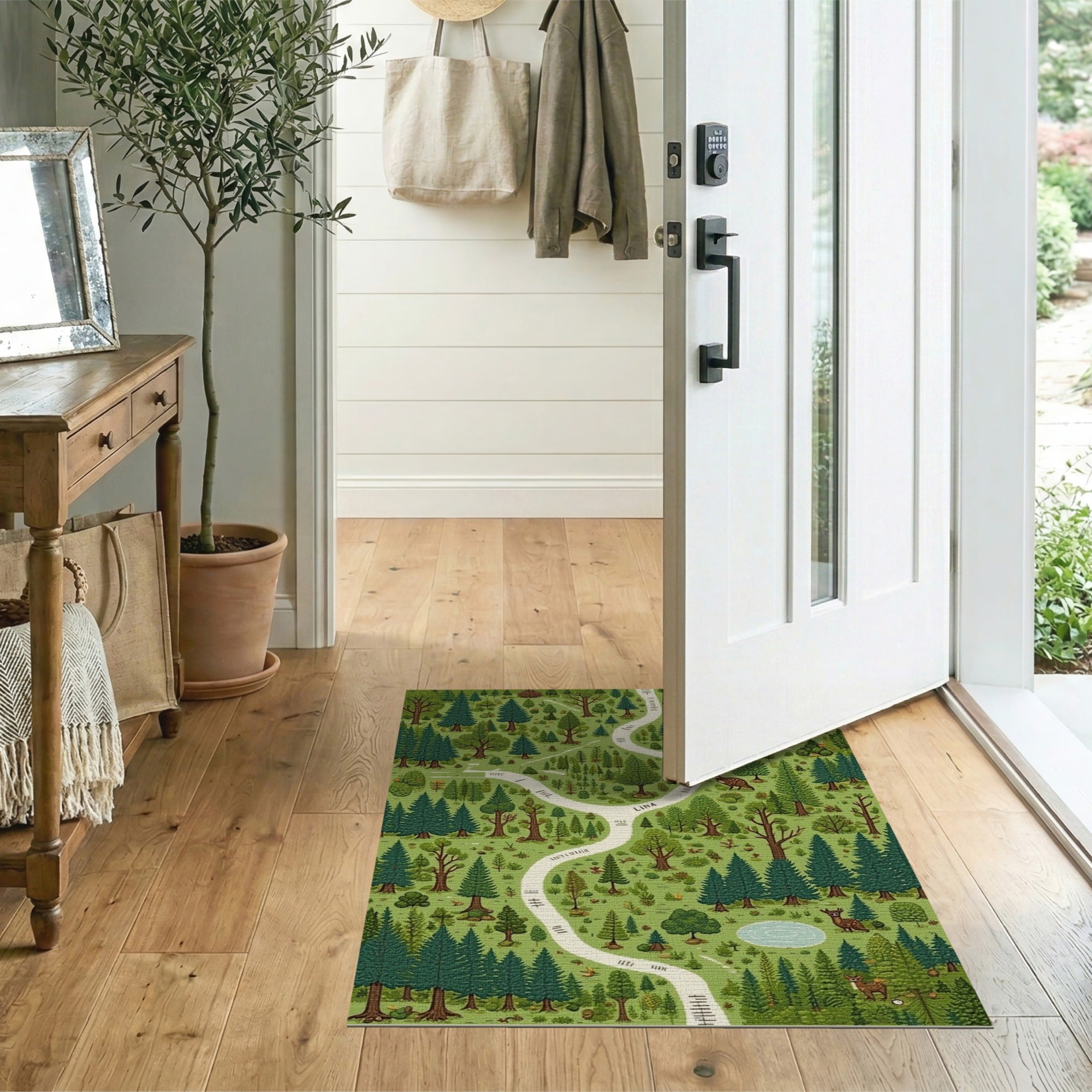 ODIKA Forest Adventure Washable Kids Play Rug - Low Pile Woodland Map Area Rug