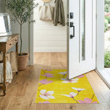Sunny Yellow Floral Area Rug with Pink Blossoms