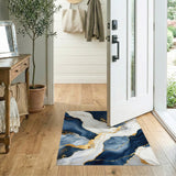 Navy Blue Gold Abstract Marble Area Rug