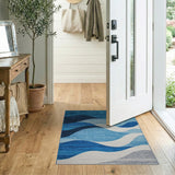 Cascading Blue Waves Geometric Area Rug