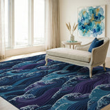 Wave Coastal Beach Blue Wave Coastal Area Rug