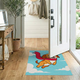 Cute Flying Puppy with Red Scarf Cartoon Rug
