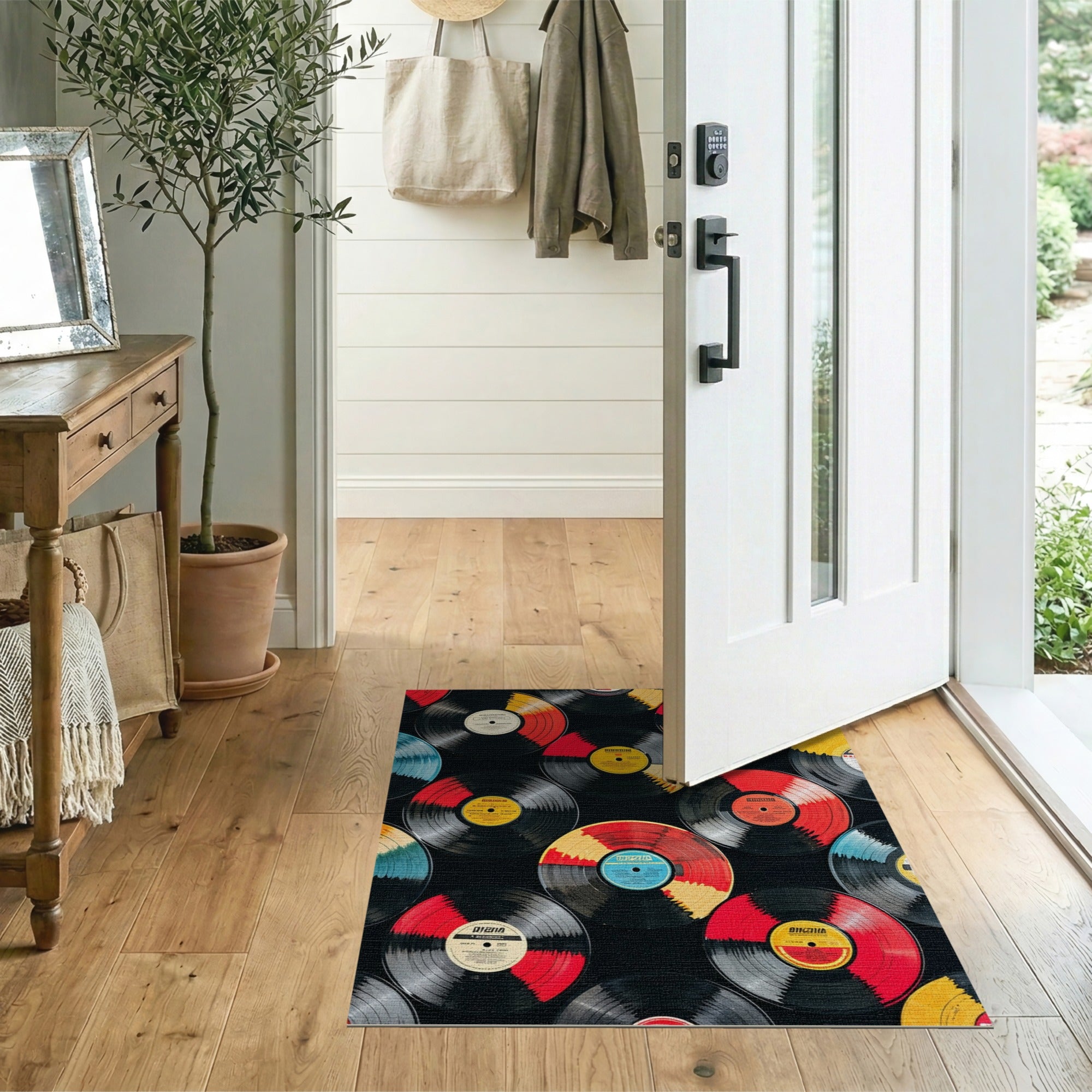 Vintage Vinyl Records Multi-Color Area Rug