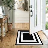 Black White Geometric Frame Geometric Modern Area Rug