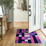 Vibrant Purple Pink Navy Geometric Block Area Rug