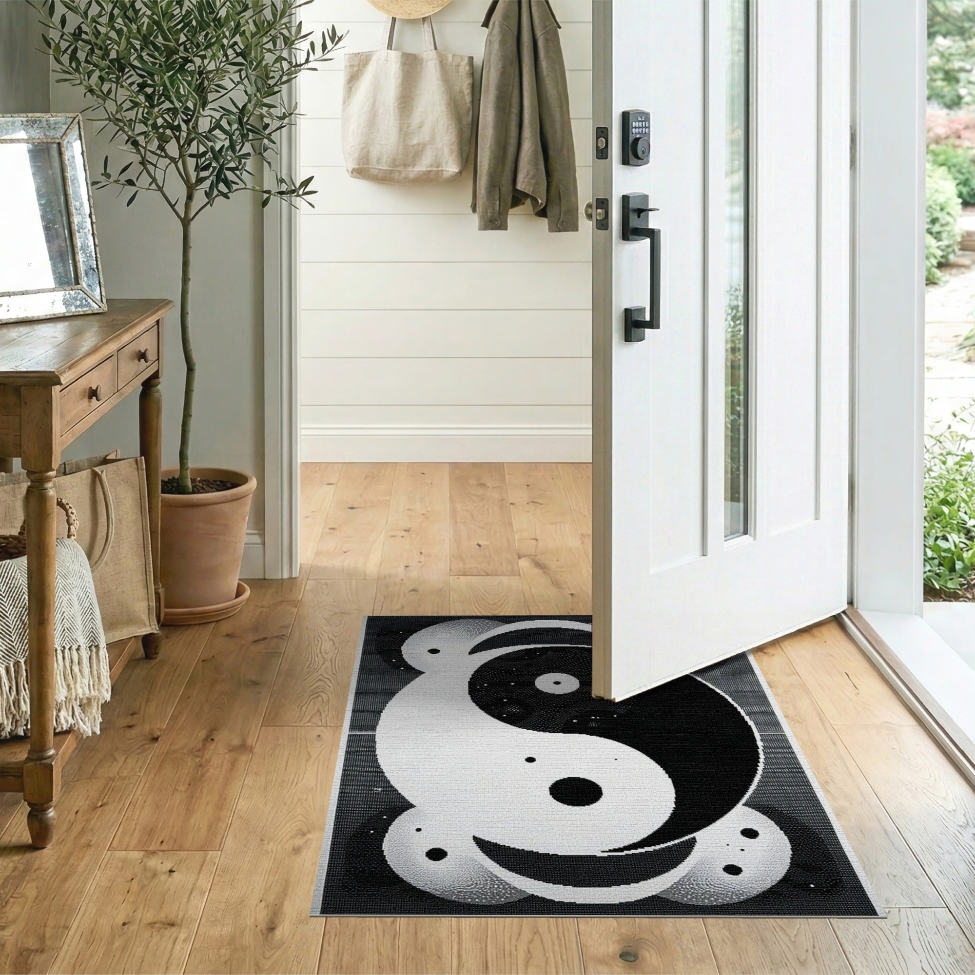 Geometric Modern Black and White Yin Yang Black White Geometric Area Rug