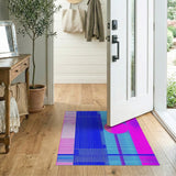 Modern Geometric Grid Rug with Pink Orb