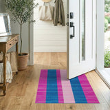 Vibrant Pink Teal Striped Woven Rug