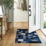 ODIKA Modern Blue Geometric Washable Area Rug, Low Pile & Non-Slip