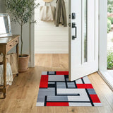 Geometric Modern Multi-color and Patterns Bold Red Geometric Abstract Area Rug