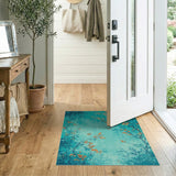 Distressed Teal Autumn Leaves Area Rug