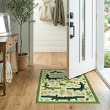 Playful Green Crocodile Kids Area Rug