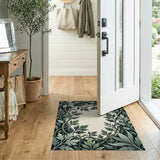 Ornate Green Vine Leaf Frame Area Rug