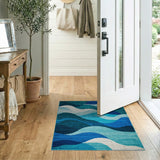 Layered Blue Teal Waves Geometric Area Rug
