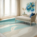 Teal Abstract Waves Area Rug