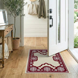 Ornate Red Snowflake Border Area Rug