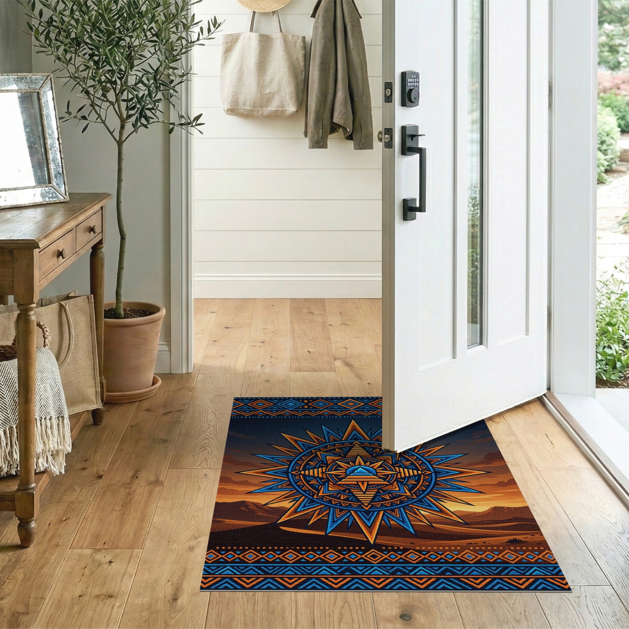 Southwestern Sun Mandala Desert Area Rug