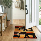 Orange Tribal Elephant Silhouette Area Rug