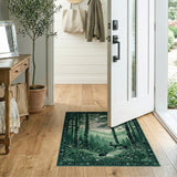 Green Birch Forest Rabbits Area Rug