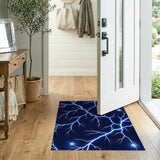 ODIKA Washable Blue Lightning Abstract Area Rug - Low Pile Non-Slip & Pet Friendly
