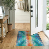 Vibrant Teal Orange Multi-Stripe Geometric Rug