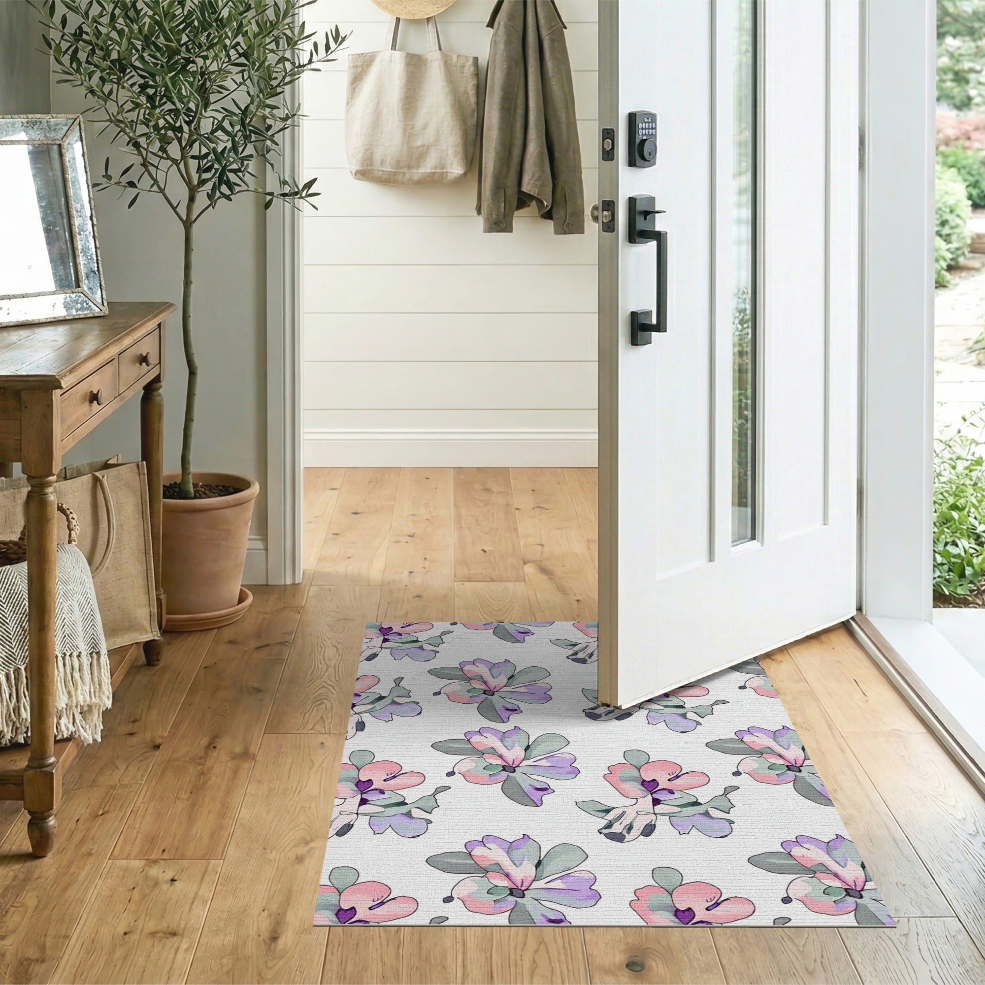 Blush Pink Floral Watercolor Area Rug
