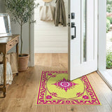 Pink Floral Starburst on Sunny Yellow Rug