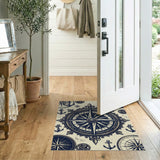 Nautical Compass Anchor Beige Area Rug