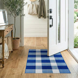 Navy Blue White Gingham Check Area Rug