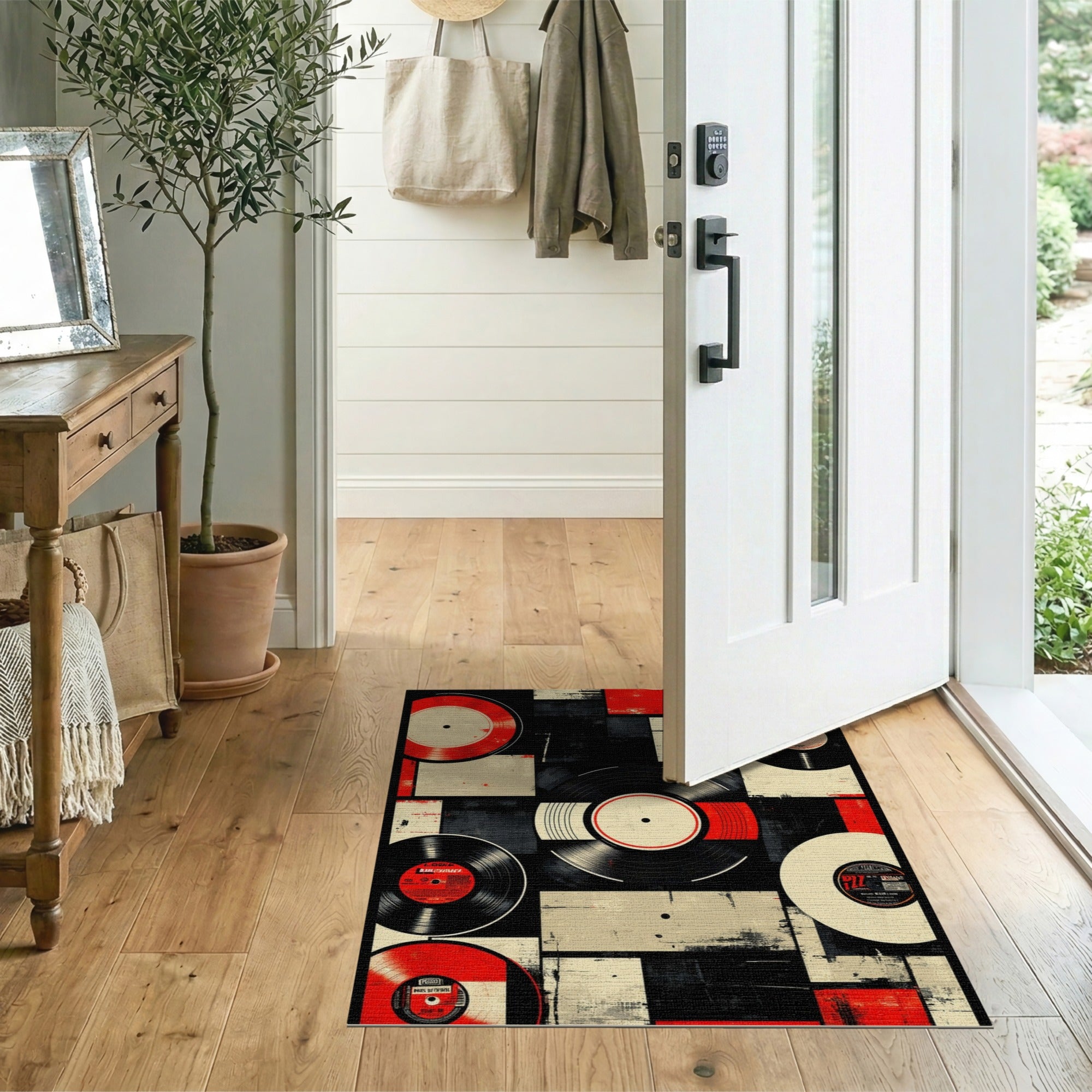 Distressed Vinyl Records Collage Area Rug