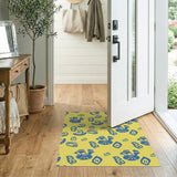 Vibrant Blue Abstract Geometric Yellow Area Rug