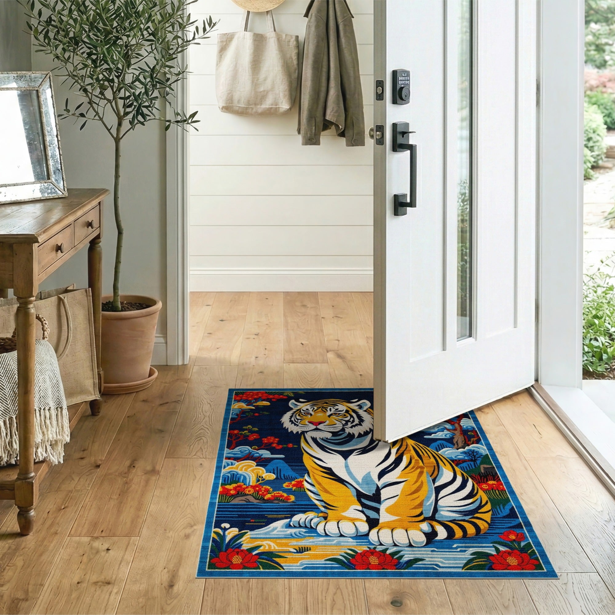 Majestic Golden Tiger Landscape Area Rug