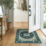 Traditional Persian Blue and Teal Navy Persian Medallion Area Rug